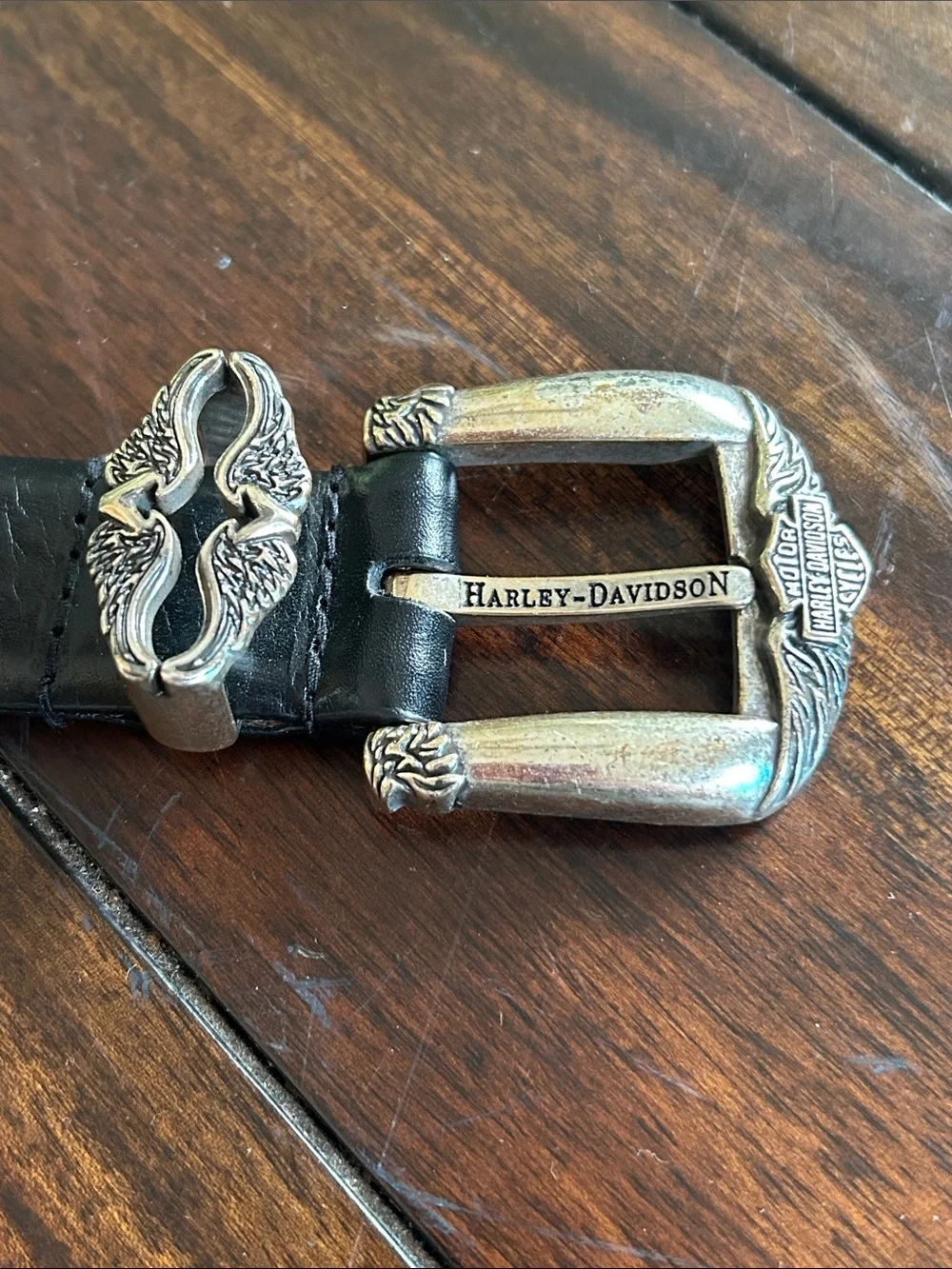 Harley-Davidson Black Leather Women’s Belt with Decorative Silver Buckle